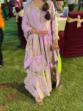 Lavender Embroidered Anarkali Sharara Set